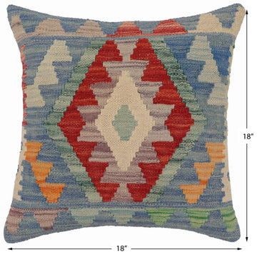 handmade Traditional Pillow Blue Red Hand-Woven SQUARE 100% WOOL Hand woven turkish pillow2' x 2'